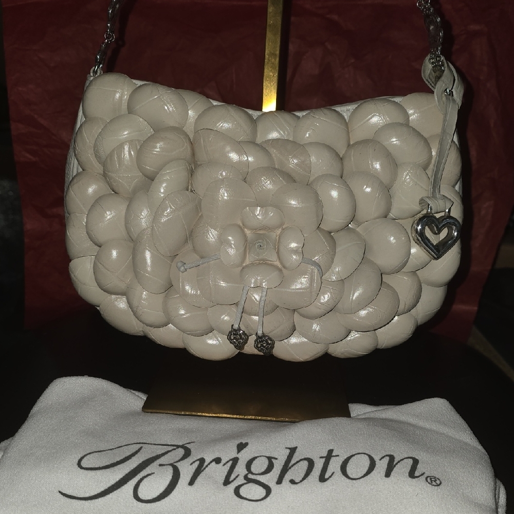 Brighton Euc Retired Rosalie Cream Applied Floral Petals Leather Shoulder Bag